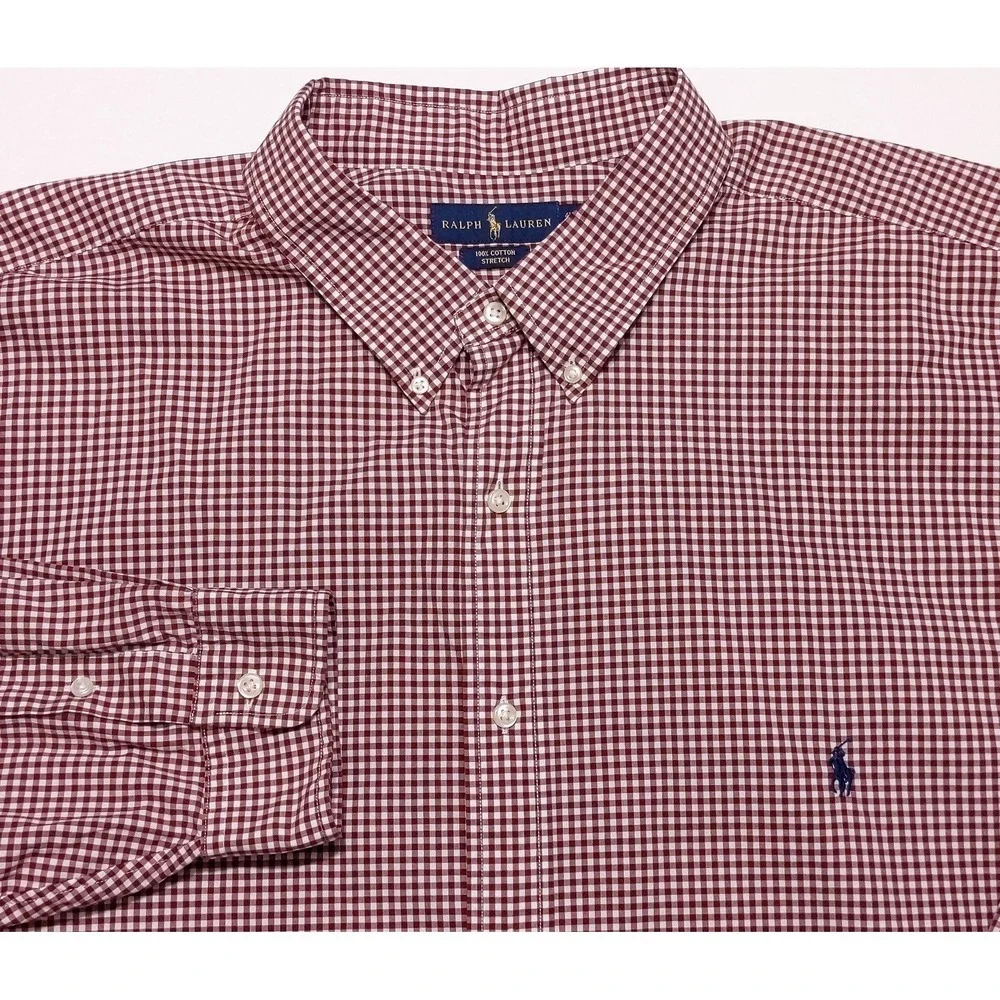 POLO RALPH LAUREN Long Sleeve‎ Button Shirt 100% Cotton Stretch Red Checks 4XLT